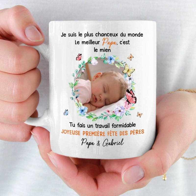 Mug Personnalisé avec Photo –  Cadeau Fête des Pères – Je Suis La Plus Chanceuse Du Monde