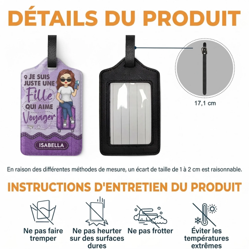 Étiquette De Bagage Personnalisée – Cadeau Pour Soi-Même – Fille qui aime voyager