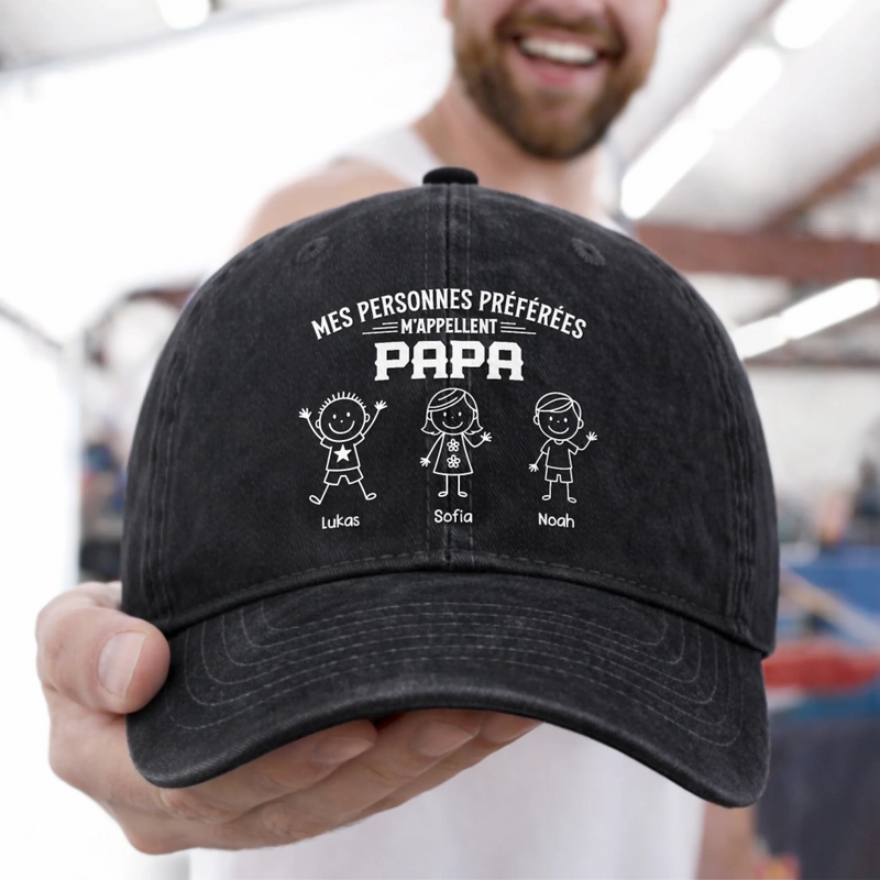 Casquette de baseball en jean délavé personnalisée – Cadeau pour Grand-Père – Ma personne préférée