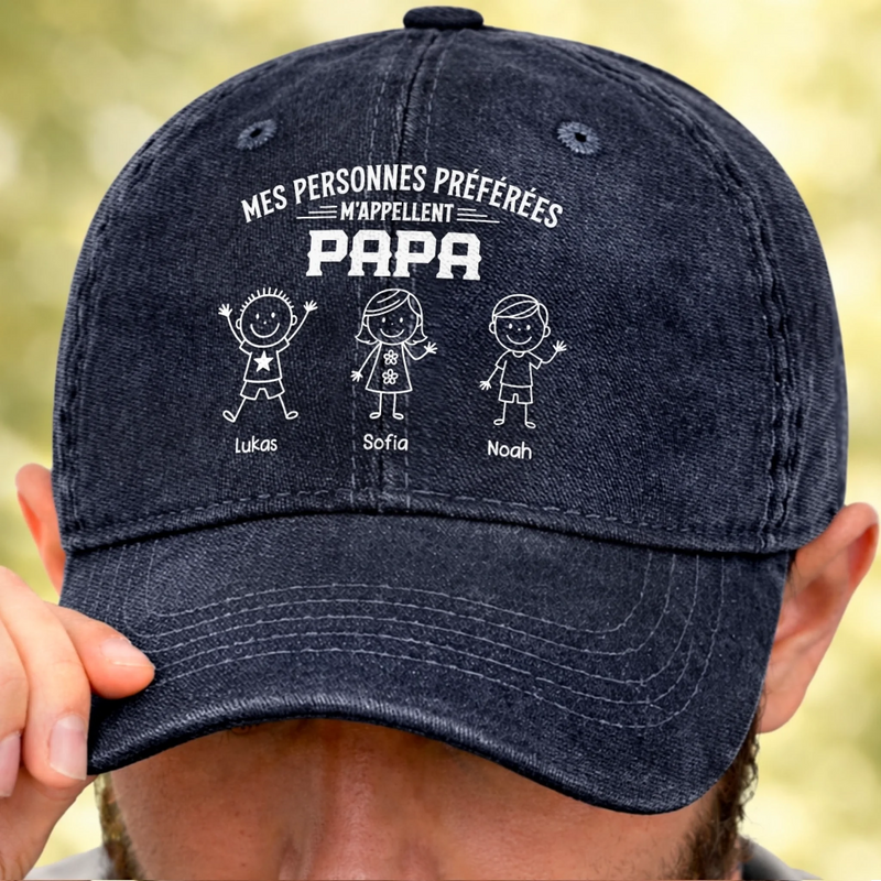 Casquette de baseball en jean délavé personnalisée – Cadeau pour Grand-Père – Ma personne préférée