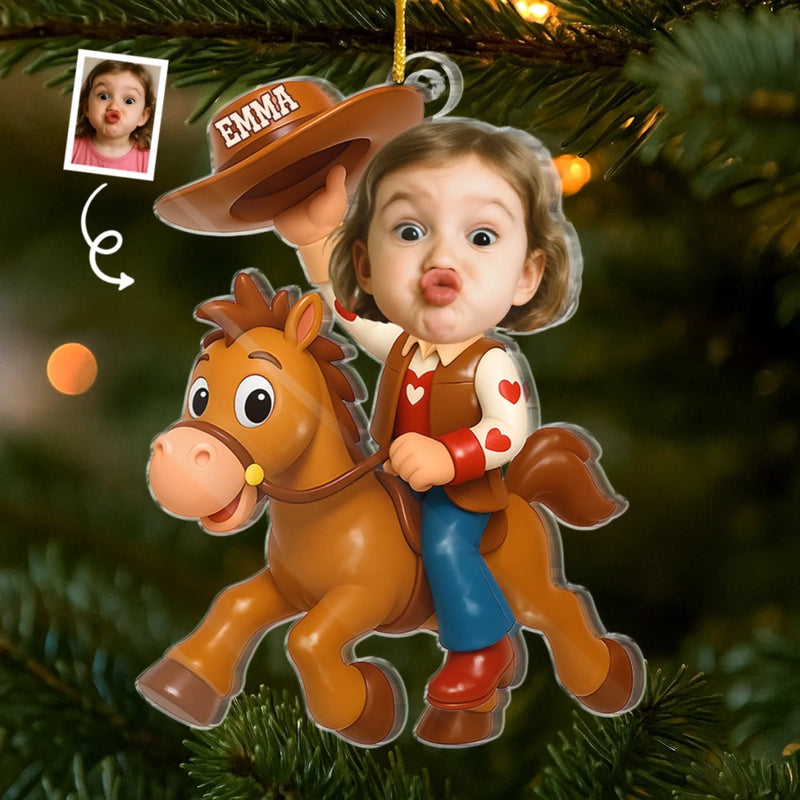 Ornement Acrylique Personnalisé – Cadeaux De Noël et D’anniversaire Pour Enfants – L’aventure Du Petit Cowboy