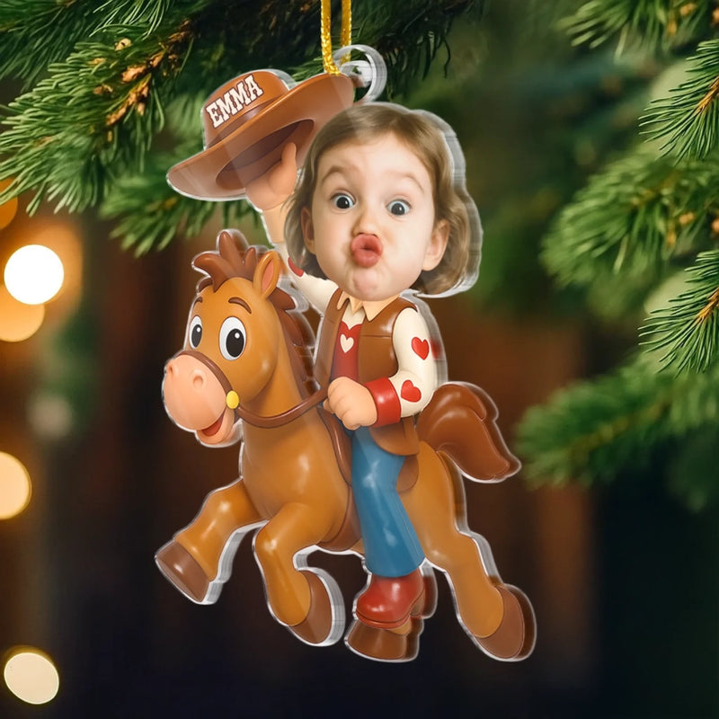 Ornement Acrylique Personnalisé – Cadeaux De Noël et D’anniversaire Pour Enfants – L’aventure Du Petit Cowboy