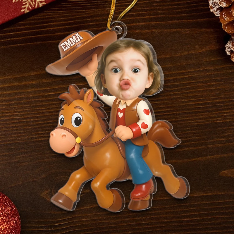 Ornement Acrylique Personnalisé – Cadeaux De Noël et D’anniversaire Pour Enfants – L’aventure Du Petit Cowboy