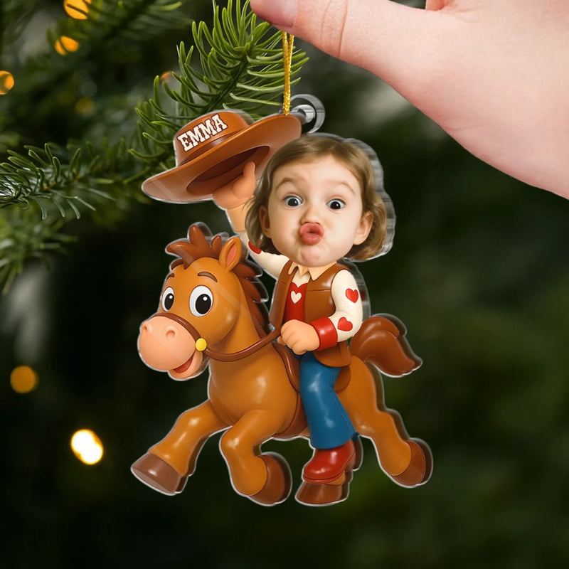 Ornement Acrylique Personnalisé – Cadeaux De Noël et D’anniversaire Pour Enfants – L’aventure Du Petit Cowboy