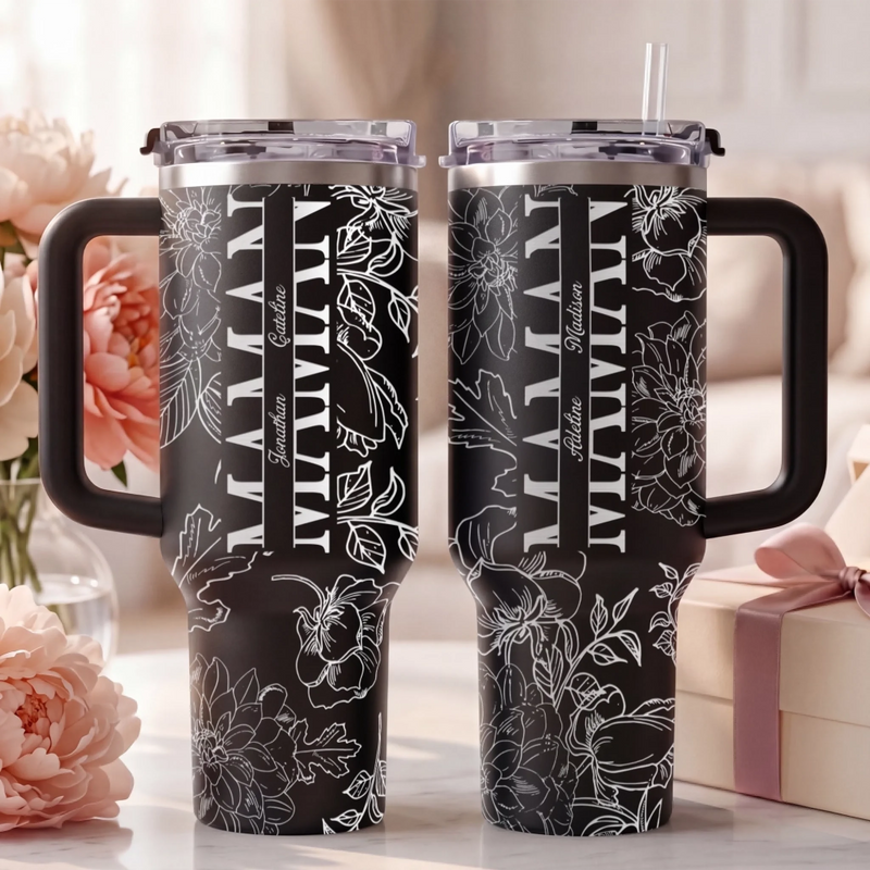 Tumbler Gravé Personnalisé 40oz – Cadeau Pour Maman, Mamie – L’amour Commence avec Elle