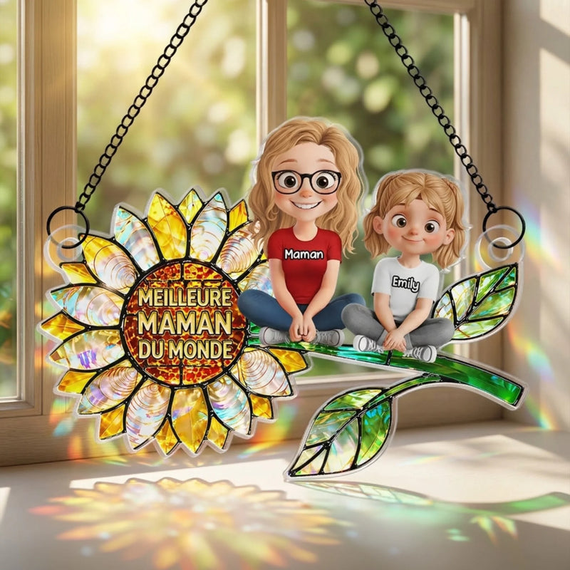 Ornement Suncatcher Tournesol de Fenêtre Personnalisé – Cadeau pour Maman – Meilleure Maman Du Monde