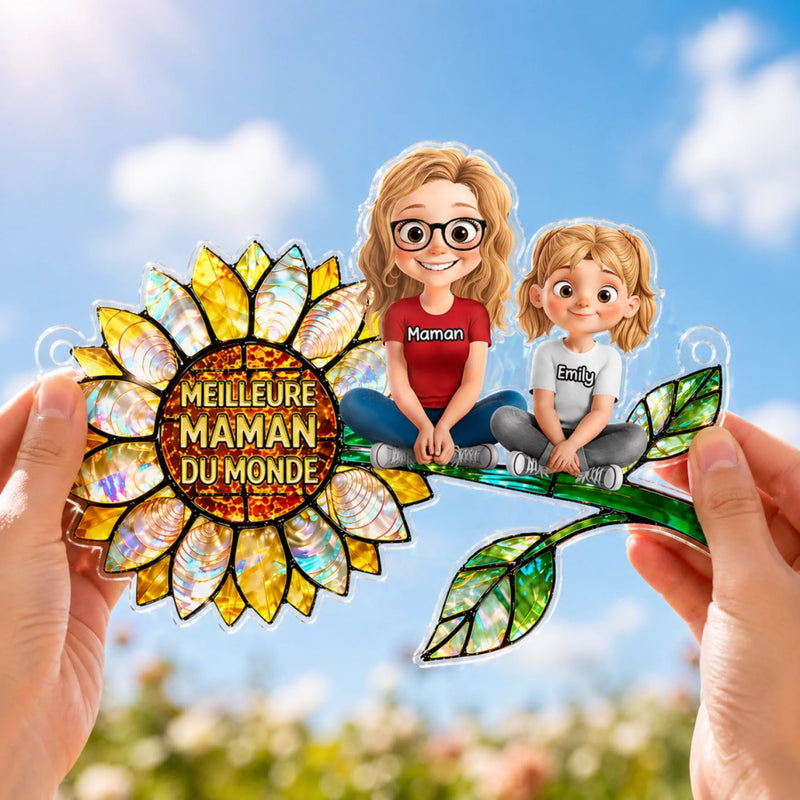 Ornement Suncatcher Tournesol de Fenêtre Personnalisé – Cadeau pour Maman – Meilleure Maman Du Monde
