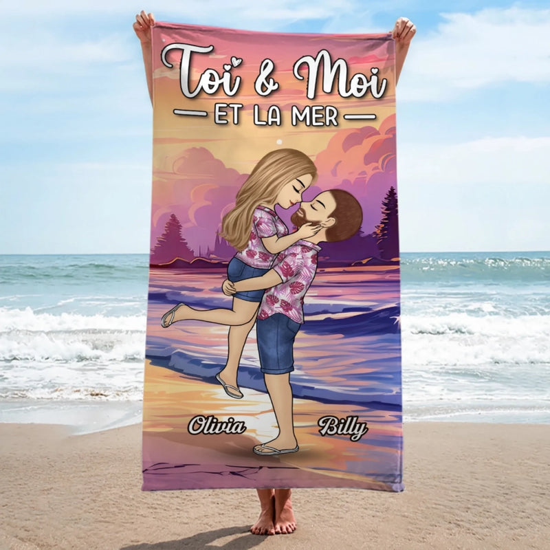 Serviette de Plage Personnalisée – Cadeau pour Couple – Toi & Moi Et La Mer