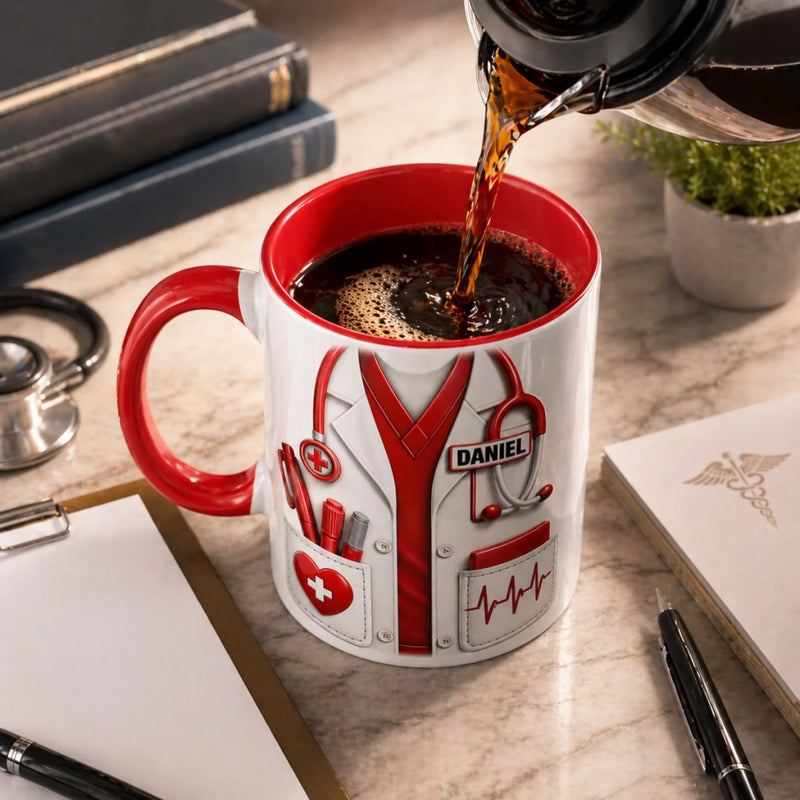 Mug Bicolore Personnalisé – Cadeau pour médecin, infirmière – Cœur de guérisseur