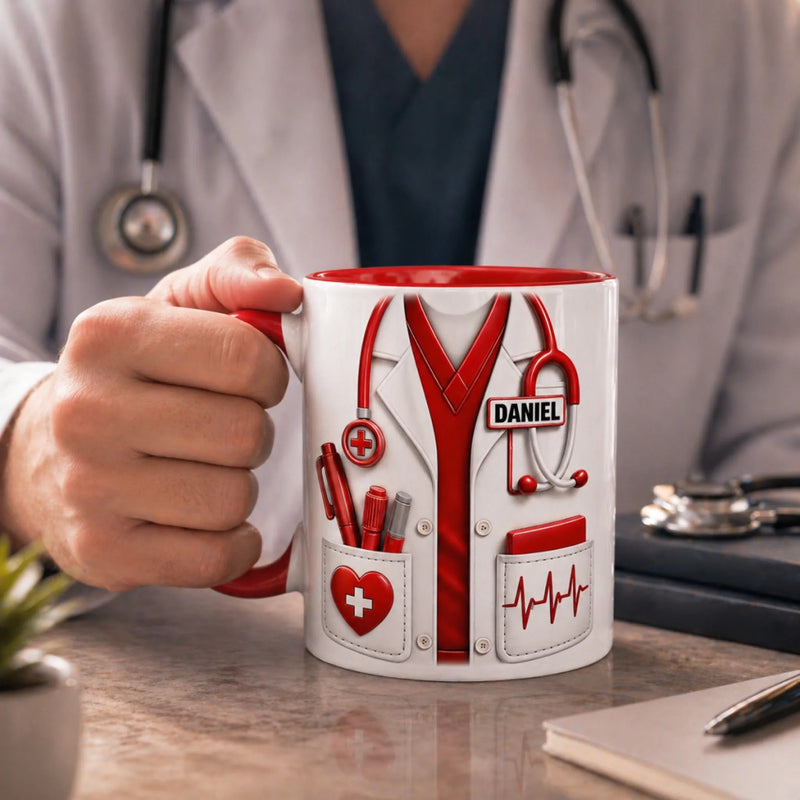 Mug Bicolore Personnalisé – Cadeau pour médecin, infirmière – Cœur de guérisseur