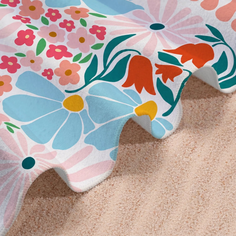 Serviette de Plage Personnalisée – Cadeau pour Toi-même – J'aime Les Fleurs et La Mer