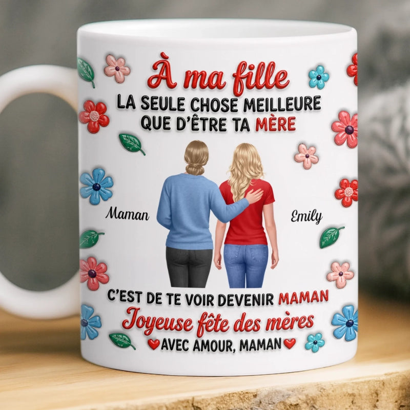 Mug Personnalisé À Effet Imprimé 3D Gonflé –  Cadeau Fête Des Mères pour Fille – La Maternité Est Merveilleuse