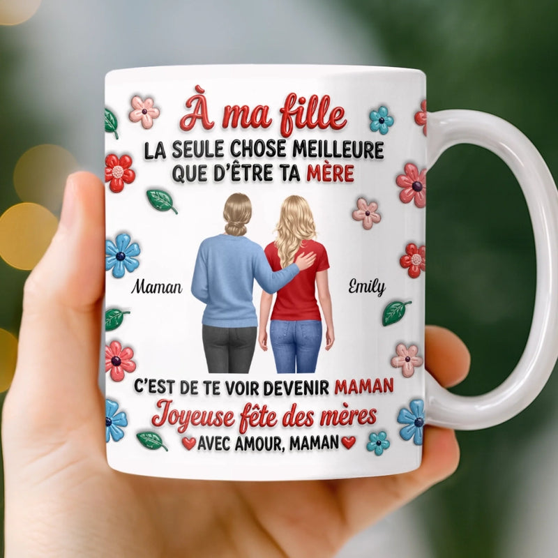 Mug Personnalisé À Effet Imprimé 3D Gonflé –  Cadeau Fête Des Mères pour Fille – La Maternité Est Merveilleuse