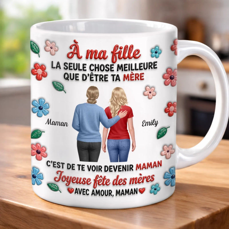 Mug Personnalisé À Effet Imprimé 3D Gonflé –  Cadeau Fête Des Mères pour Fille – La Maternité Est Merveilleuse