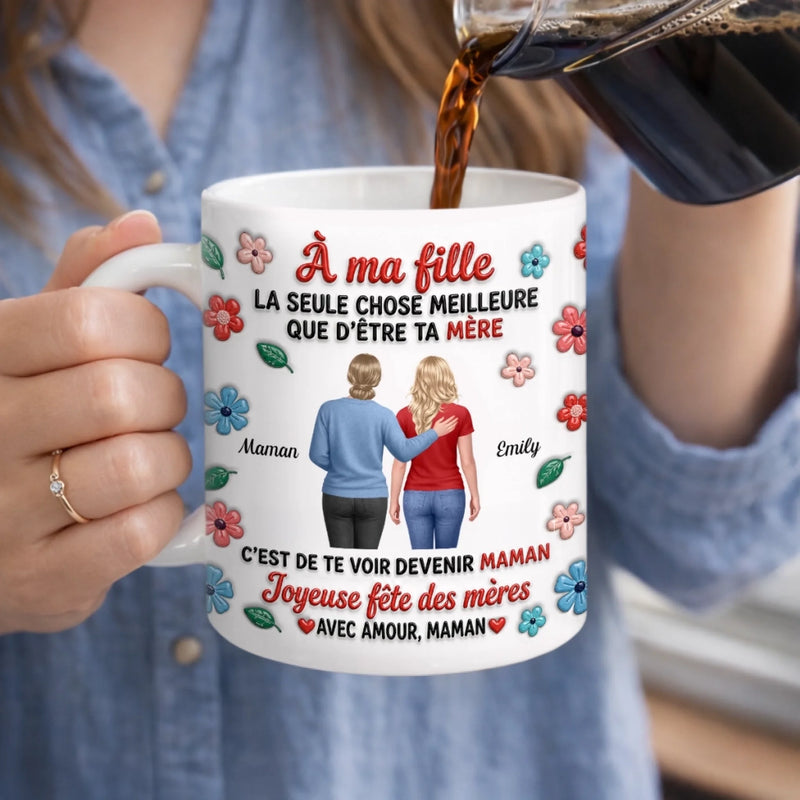 Mug Personnalisé À Effet Imprimé 3D Gonflé –  Cadeau Fête Des Mères pour Fille – La Maternité Est Merveilleuse