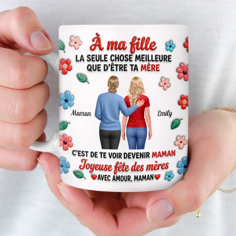 Mug Personnalisé À Effet Imprimé 3D Gonflé –  Cadeau Fête Des Mères pour Fille – La Maternité Est Merveilleuse