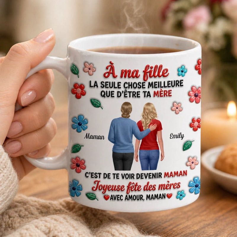 Mug Personnalisé À Effet Imprimé 3D Gonflé –  Cadeau Fête Des Mères pour Fille – La Maternité Est Merveilleuse