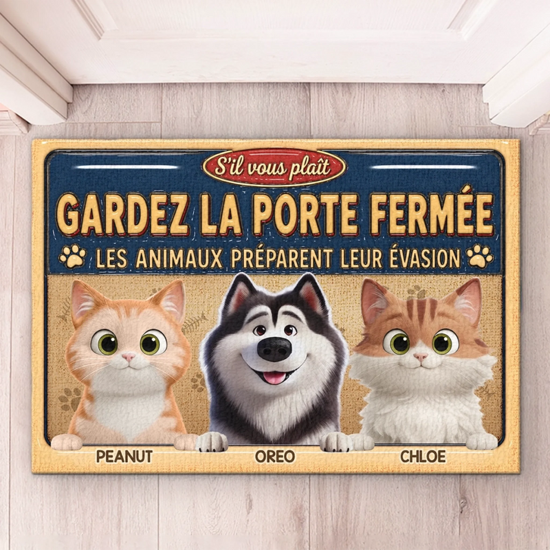 Paillasson Personnalisé – Cadeau Pour Propriétaires D’Animaux, Amoureux des Animaux – Gardez La Porte Fermée