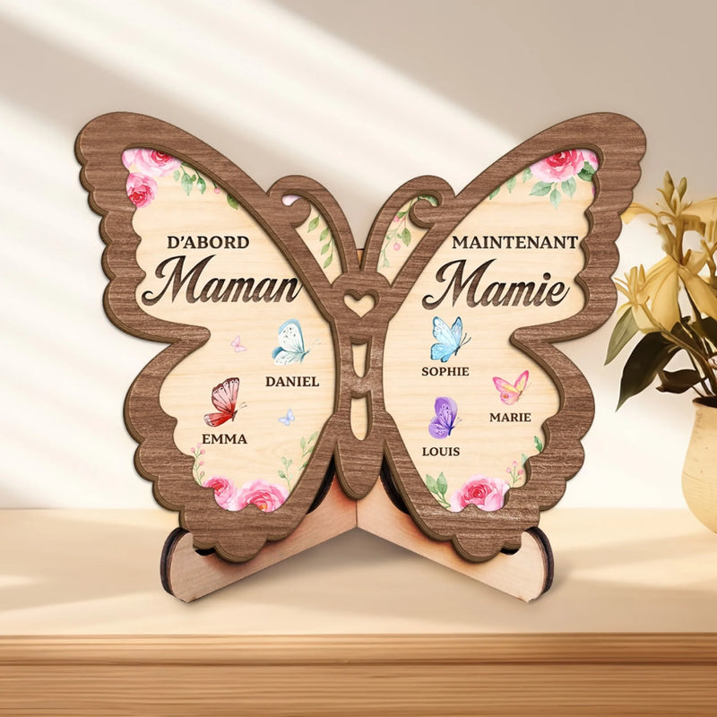 Plaque En Bois Personnalisée À Deux Couches Avec Support – Cadeaux Pour Mamie – Les Magnifiques Papillons De Grand-mère