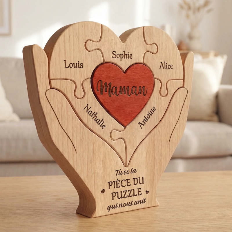 Puzzle En Bois Personnalisé – Cadeau Pour Maman – Tu Es La Pièce Qui Nous Unit