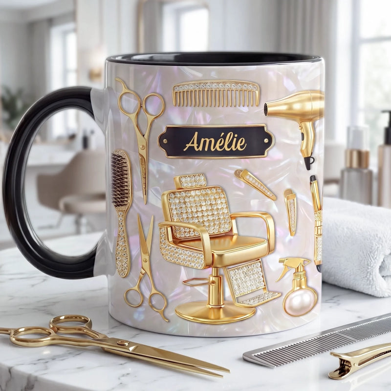 Tasse Personnalisée Bicolore – Cadeau Pour Coiffeur Ou Coiffeuse – Magie Entre Mes Mains