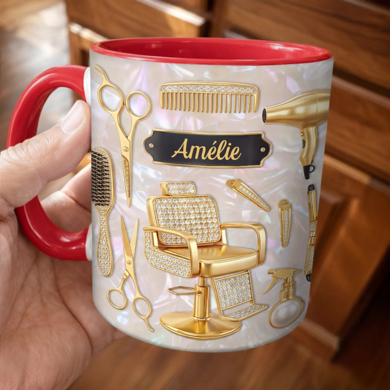 Tasse Personnalisée Bicolore – Cadeau Pour Coiffeur Ou Coiffeuse – Magie Entre Mes Mains