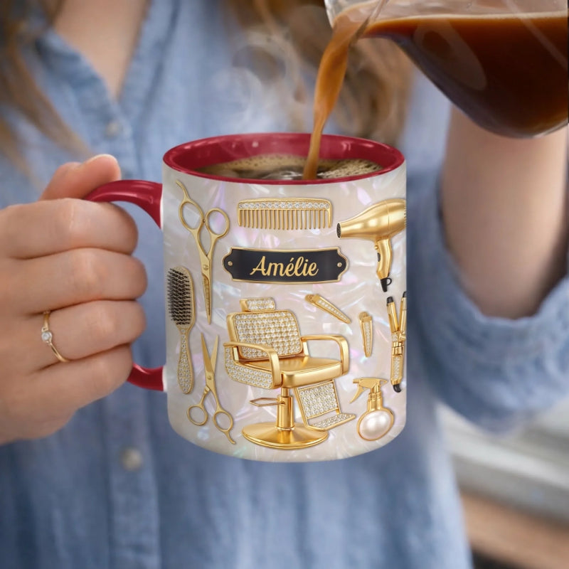 Tasse Personnalisée Bicolore – Cadeau Pour Coiffeur Ou Coiffeuse – Magie Entre Mes Mains