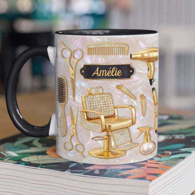 Tasse Personnalisée Bicolore – Cadeau Pour Coiffeur Ou Coiffeuse – Magie Entre Mes Mains