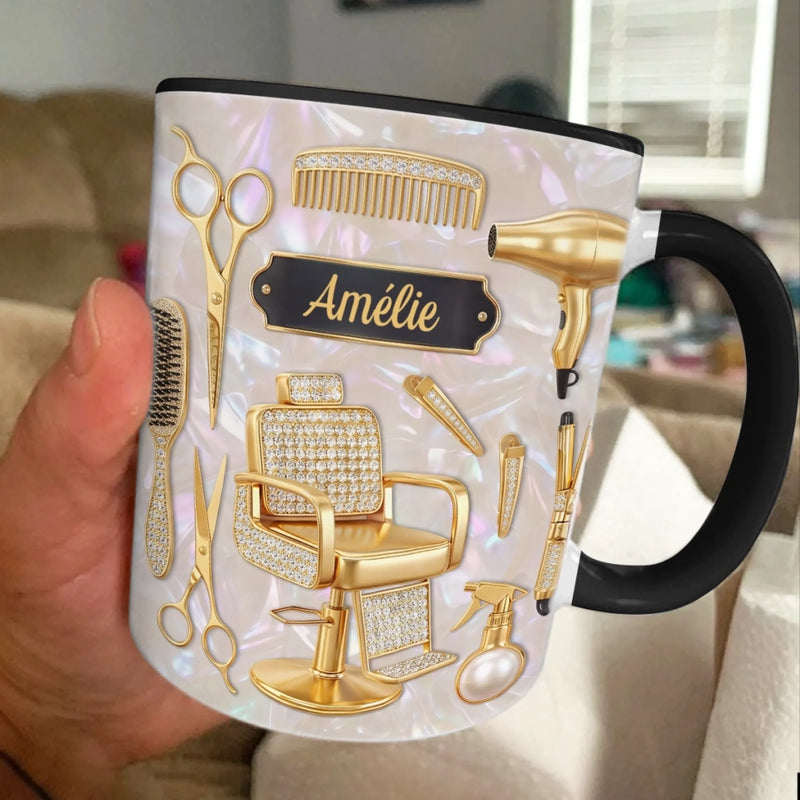 Tasse Personnalisée Bicolore – Cadeau Pour Coiffeur Ou Coiffeuse – Magie Entre Mes Mains