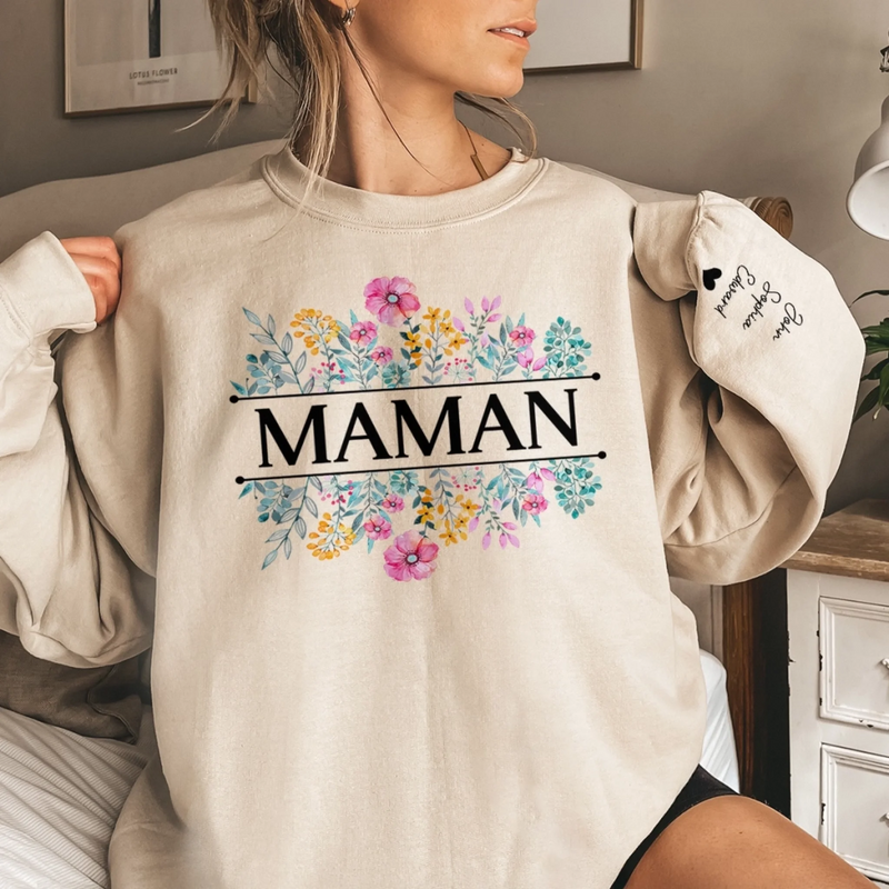 Sweatshirt Ou Hoodie Unisexe Personnalisé Avec Design Sur La Manche - Cadeaux Pour Maman, Grand-Mère - Le Joli Jardin De Maman