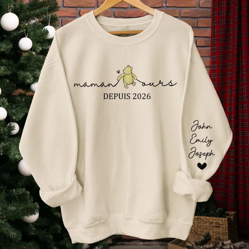 Sweatshirt Ou Hoodie Unisexe Personnalisé Avec Design Sur La Manche - Cadeaux Pour Maman, Mamie - L'ours de maman