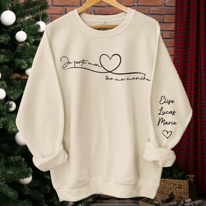 Sweatshirt Ou Hoodie Unisexe Personnalisé Avec Design Sur La Manche - Cadeaux Pour Maman, Mamie - Je Porte Mon Sur Ma Manche