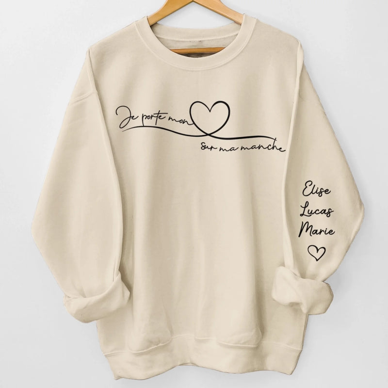 Sweatshirt Ou Hoodie Unisexe Personnalisé Avec Design Sur La Manche - Cadeaux Pour Maman, Mamie - Je Porte Mon Sur Ma Manche