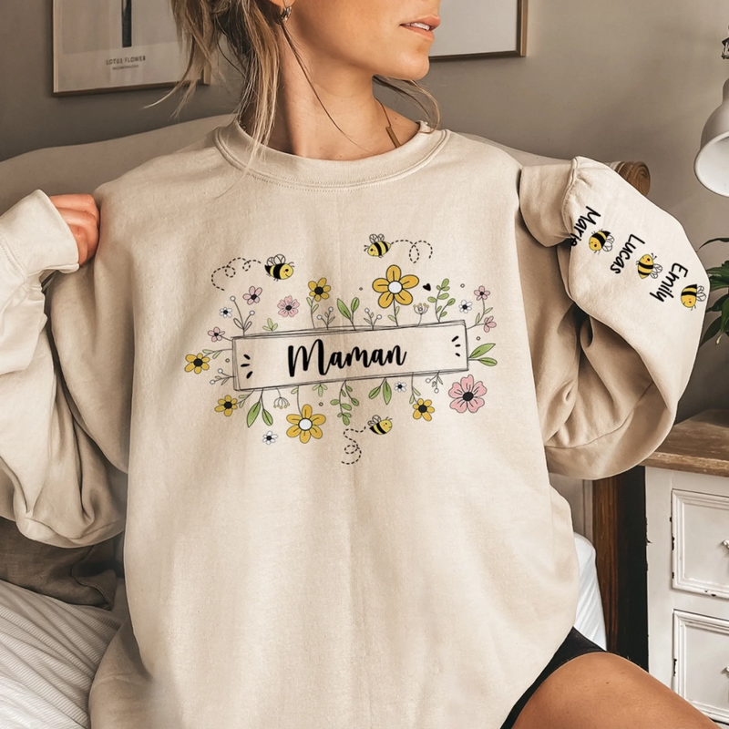 Sweatshirt Ou Hoodie Unisexe Personnalisé Avec Design Sur La Manche - Cadeaux Pour Maman, Grand-Mère - Le Doux Jardin De Maman