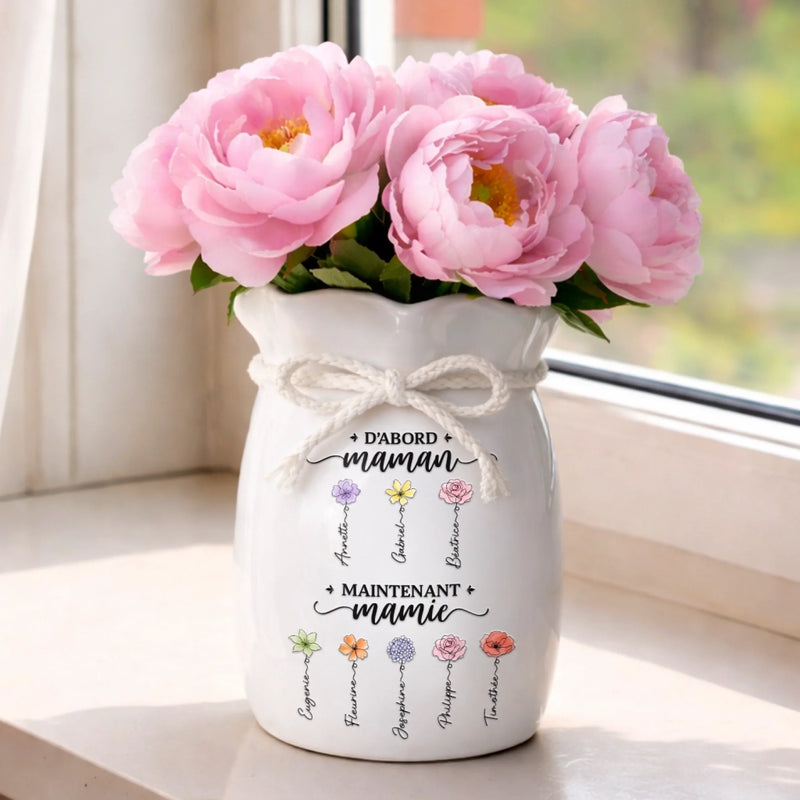 Vase À Fleurs Personnalisé Avec Corde – Cadeau Pour Mamie, Maman – Pour toujours aimée