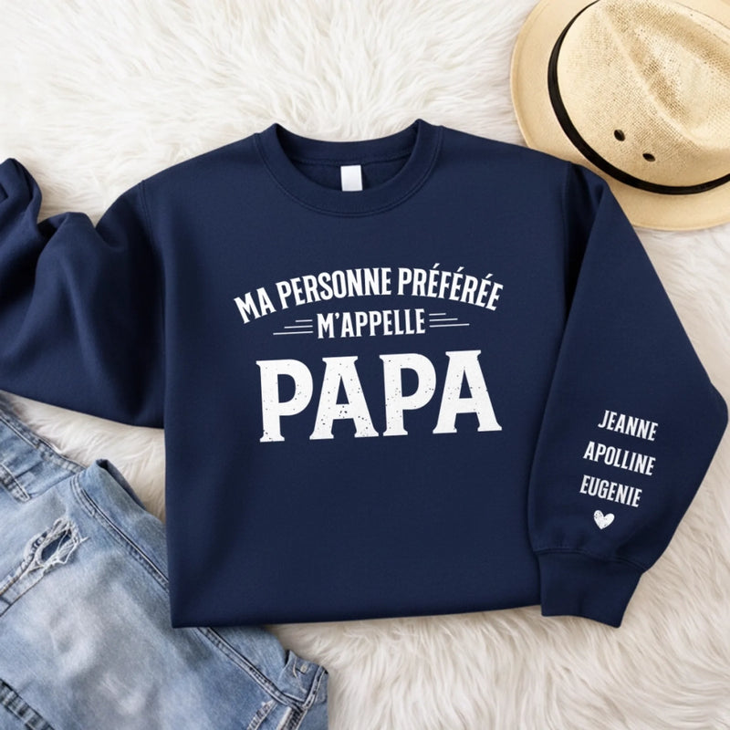 Sweatshirt Ou Hoodie Unisexe Personnalisé Avec Design Sur La Manche - Cadeaux Pour Papa, Grand-Père - Mon Bonheur M’appelle Papa