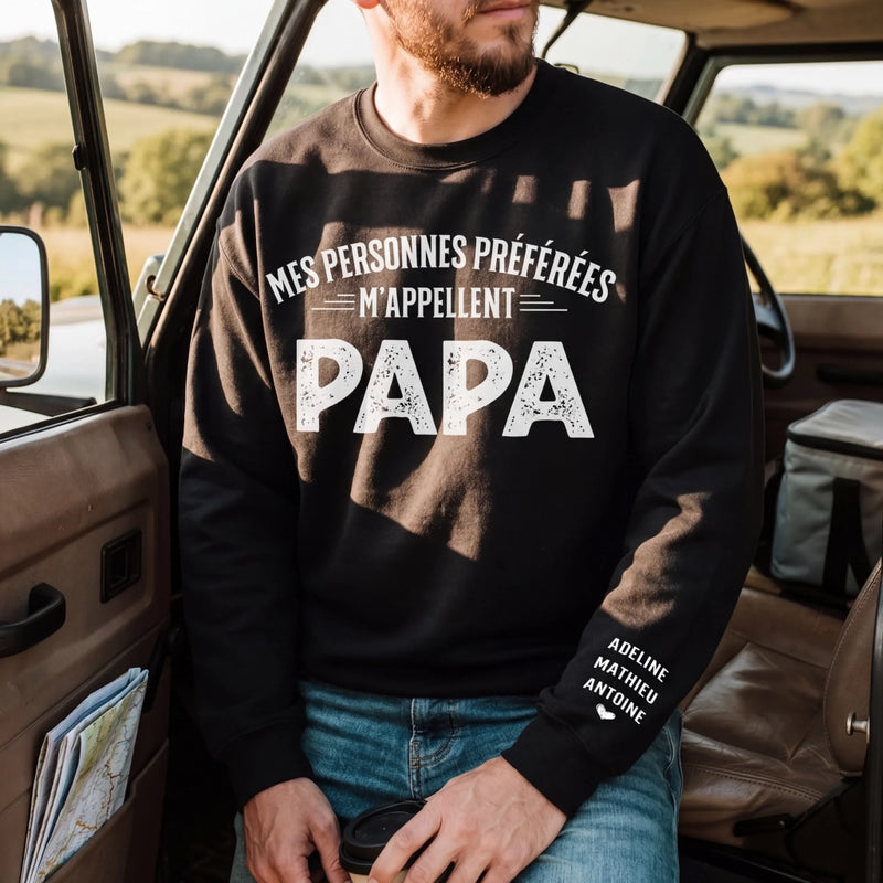 Sweatshirt Ou Hoodie Unisexe Personnalisé Avec Design Sur La Manche - Cadeaux Pour Papa, Grand-Père - Mon Bonheur M’appelle Papa