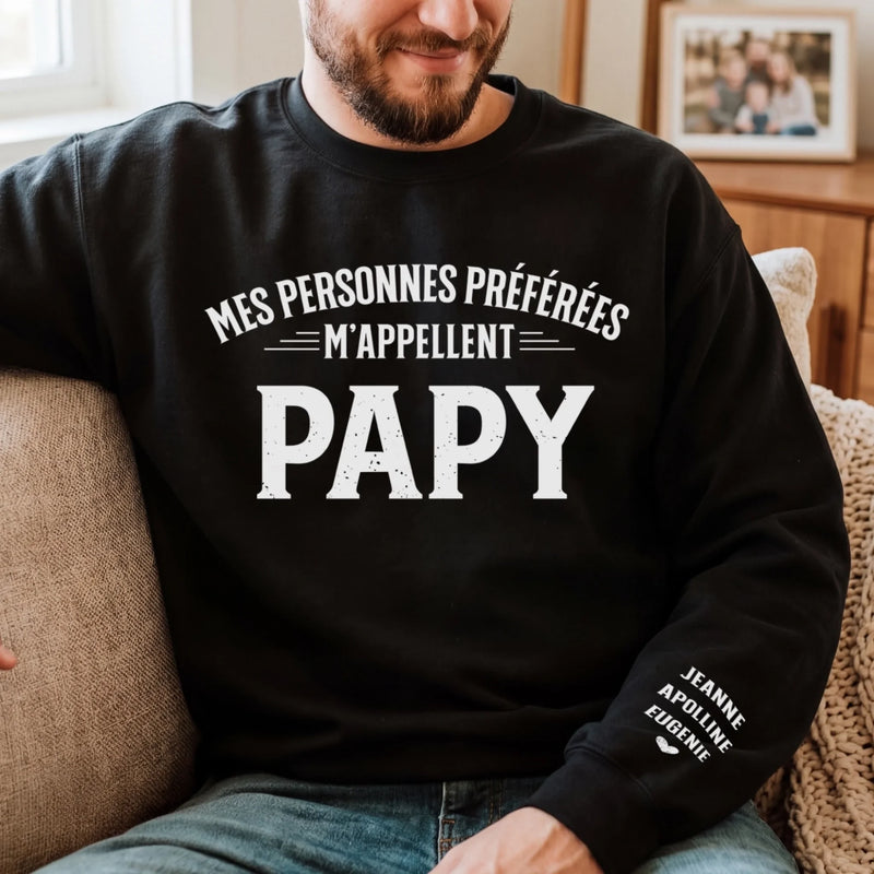 Sweatshirt Ou Hoodie Unisexe Personnalisé Avec Design Sur La Manche - Cadeaux Pour Papa, Grand-Père - Mon Bonheur M’appelle Papa