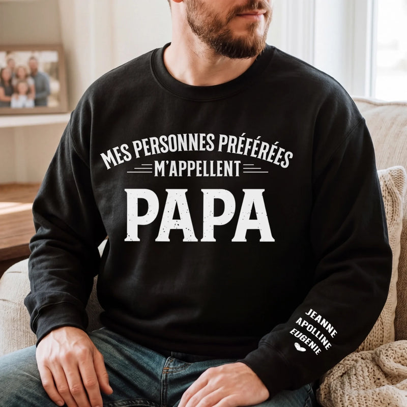 Sweatshirt Ou Hoodie Unisexe Personnalisé Avec Design Sur La Manche - Cadeaux Pour Papa, Grand-Père - Mon Bonheur M’appelle Papa