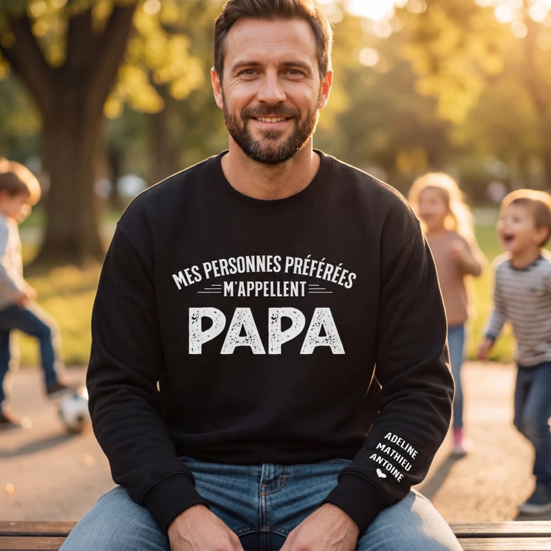 Sweatshirt Ou Hoodie Unisexe Personnalisé Avec Design Sur La Manche - Cadeaux Pour Papa, Grand-Père - Mon Bonheur M’appelle Papa