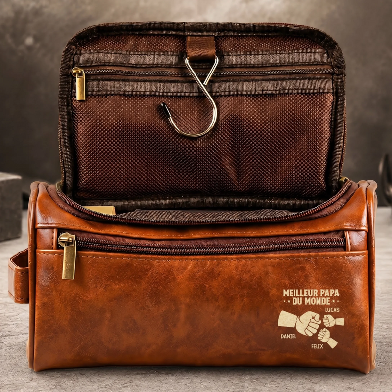 Trousse de toilette en cuir gravée personnalisée – Cadeau pour Papy, Papa – Le meilleur papa du monde