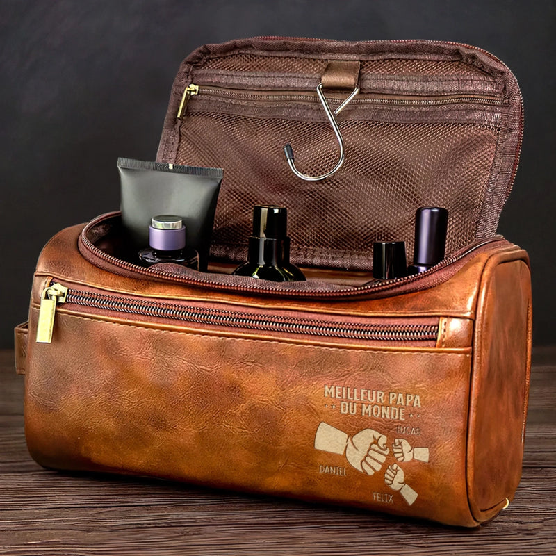 Trousse de toilette en cuir gravée personnalisée – Cadeau pour Papy, Papa – Le meilleur papa du monde