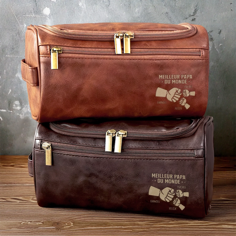 Trousse de toilette en cuir gravée personnalisée – Cadeau pour Papy, Papa – Le meilleur papa du monde