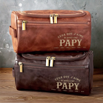 Trousse de toilette en cuir gravée personnalisée – Cadeau pour Papy, Papa – Un papa fort