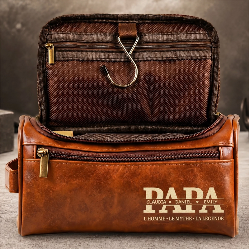 Trousse de toilette en cuir gravée personnalisée – Cadeau pour Papy, Papa – Le meilleur papa