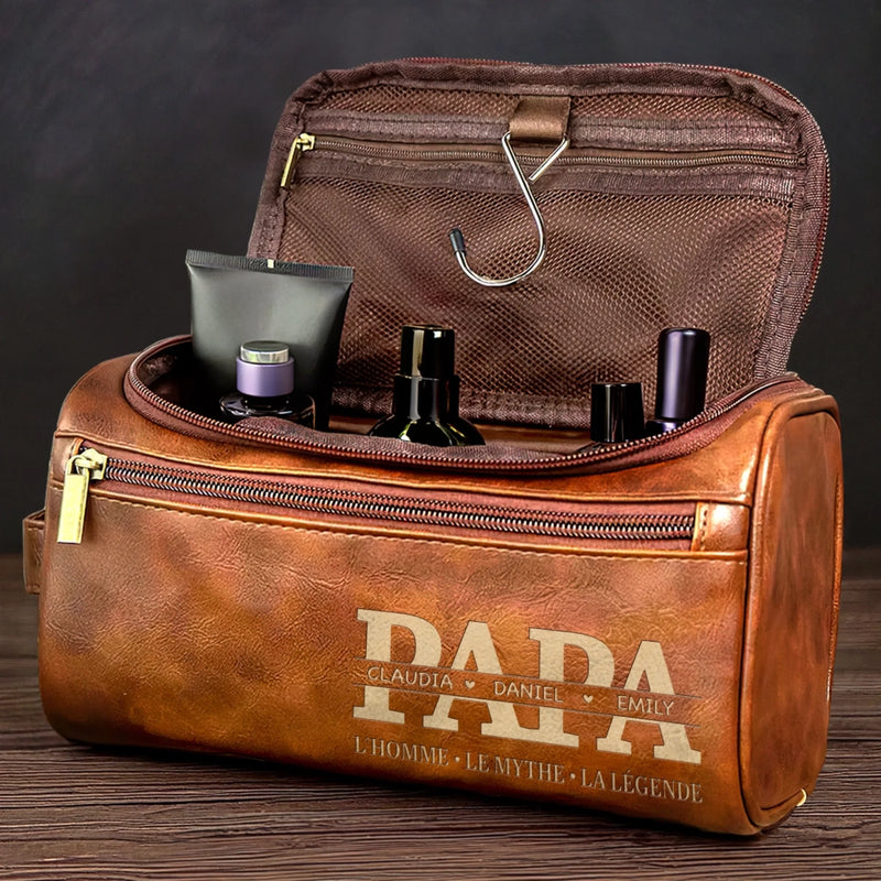 Trousse de toilette en cuir gravée personnalisée – Cadeau pour Papy, Papa – Le meilleur papa