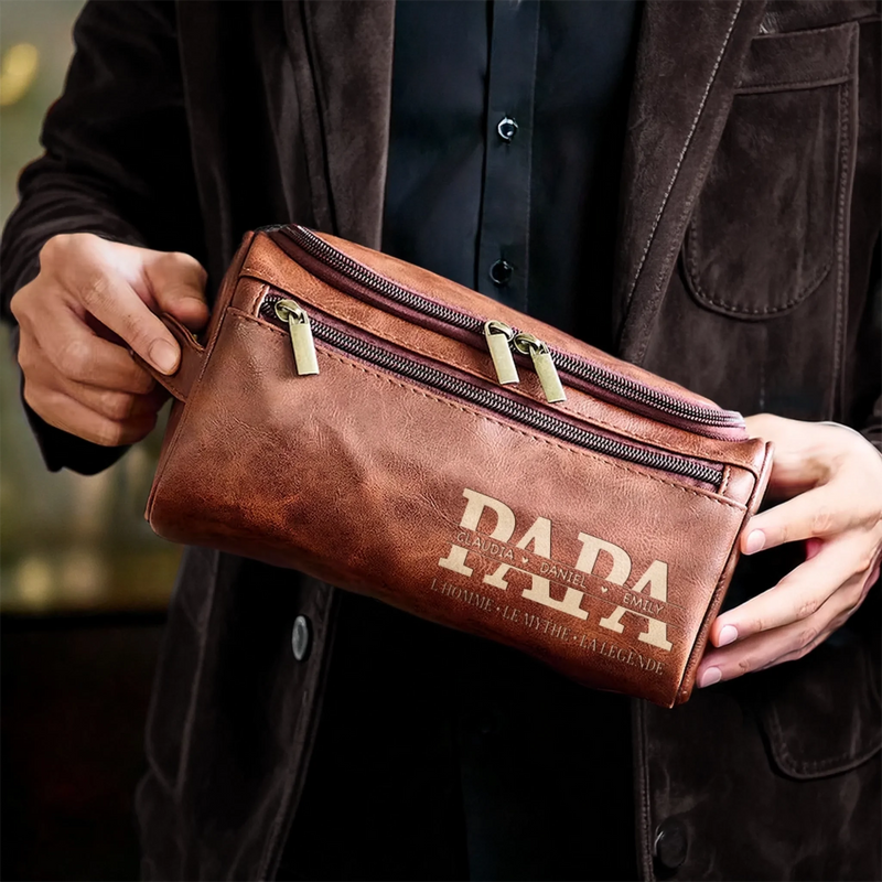 Trousse de toilette en cuir gravée personnalisée – Cadeau pour Papy, Papa – Le meilleur papa