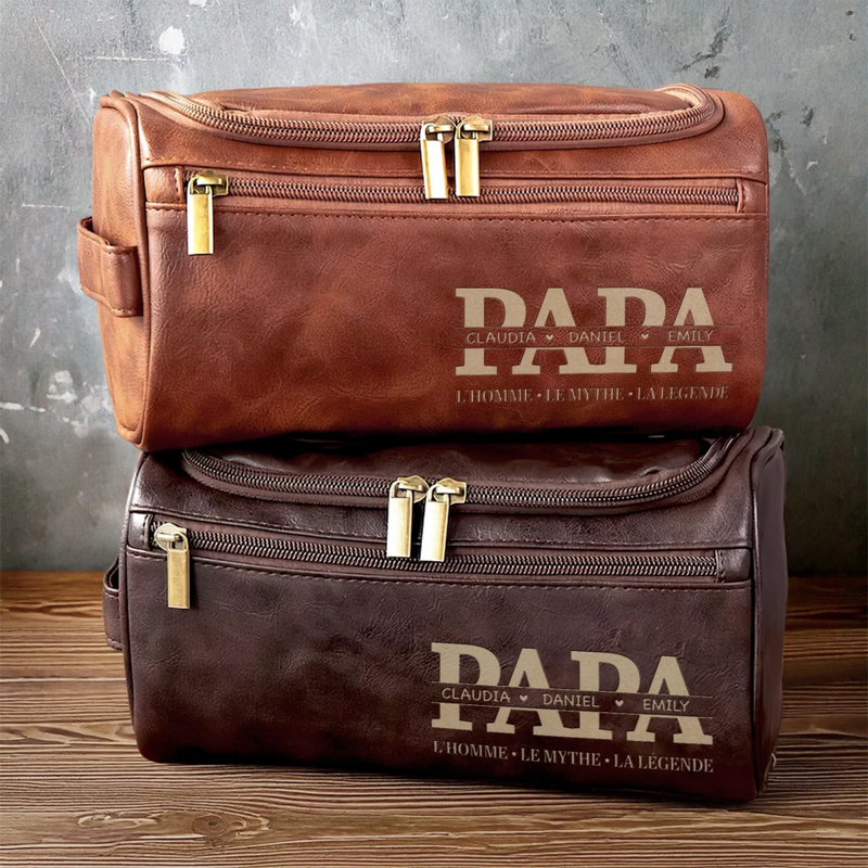 Trousse de toilette en cuir gravée personnalisée – Cadeau pour Papy, Papa – Le meilleur papa