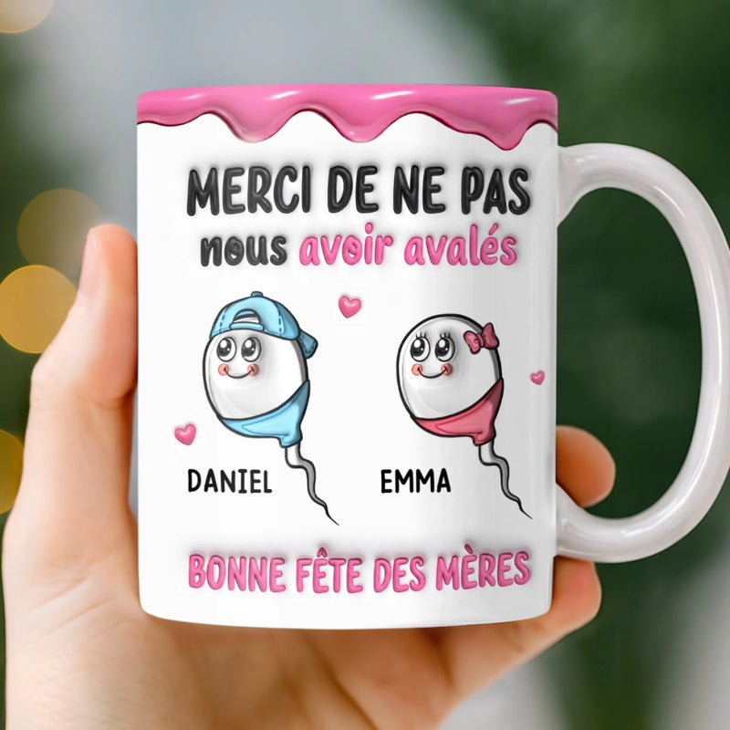 Mug Personnalisé À Effet Imprimé 3D Gonflé –  Cadeau Fête des Mères – Cadeau Humoristiques pour Maman – Merci De Nous Avoir Gardés