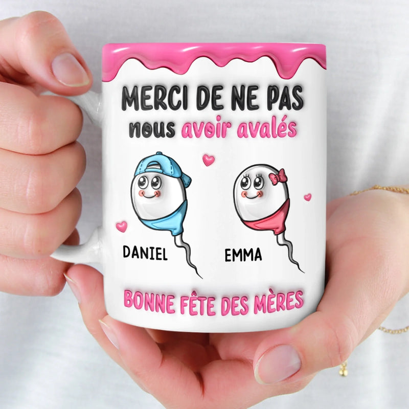 Mug Personnalisé À Effet Imprimé 3D Gonflé –  Cadeau Fête des Mères – Cadeau Humoristiques pour Maman – Merci De Nous Avoir Gardés